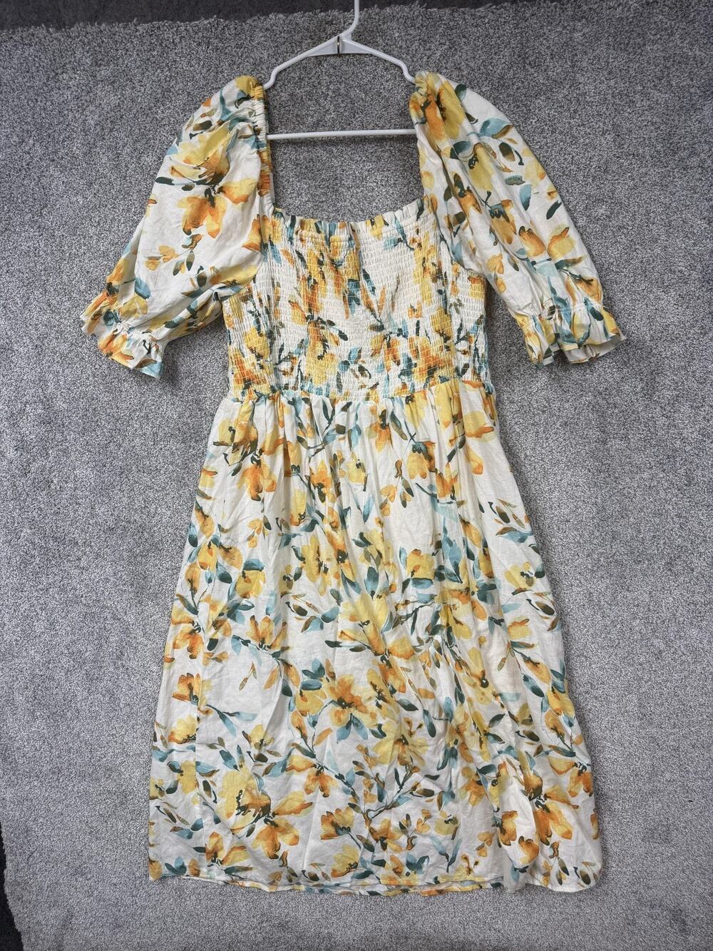 Gap Sundress Sz XL Floral Linen Blend Cottagecore Milkmaid Prairie Garden Party